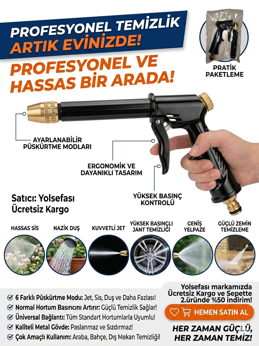 3. Araba Yıkama Yüksek Basınçlı Ayarlanabilir Bahçe Sulama Tabancası